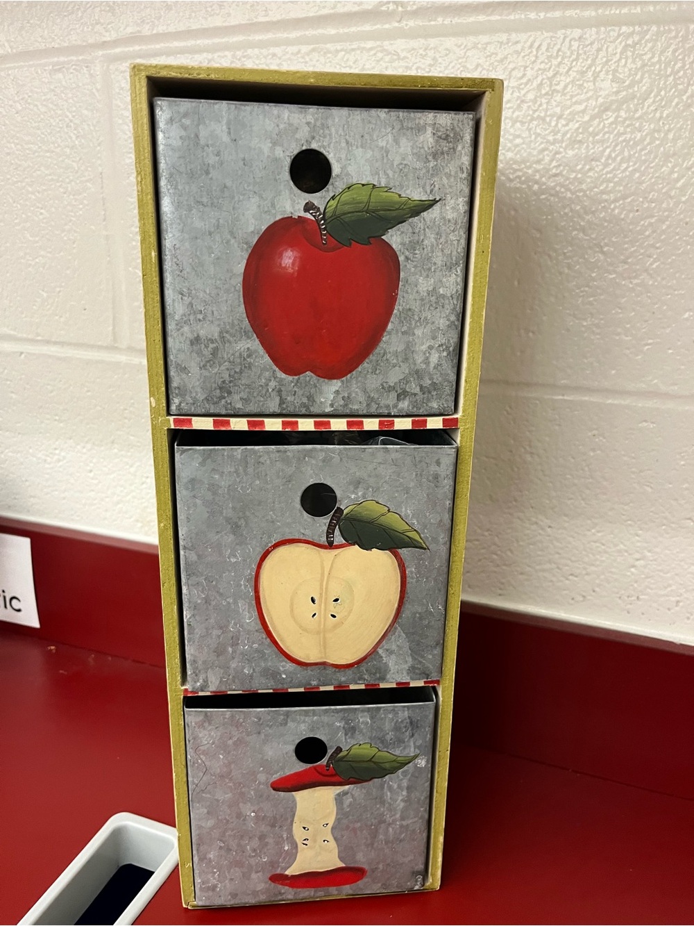 Apple Themed 3-Drawer Decorative Galvanized Storage Organizer